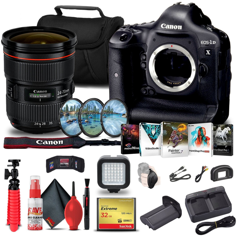 Canon EOS-1D X DSLR Camera (Body Only) + Canon Lens Advanced Bundle (International Model)