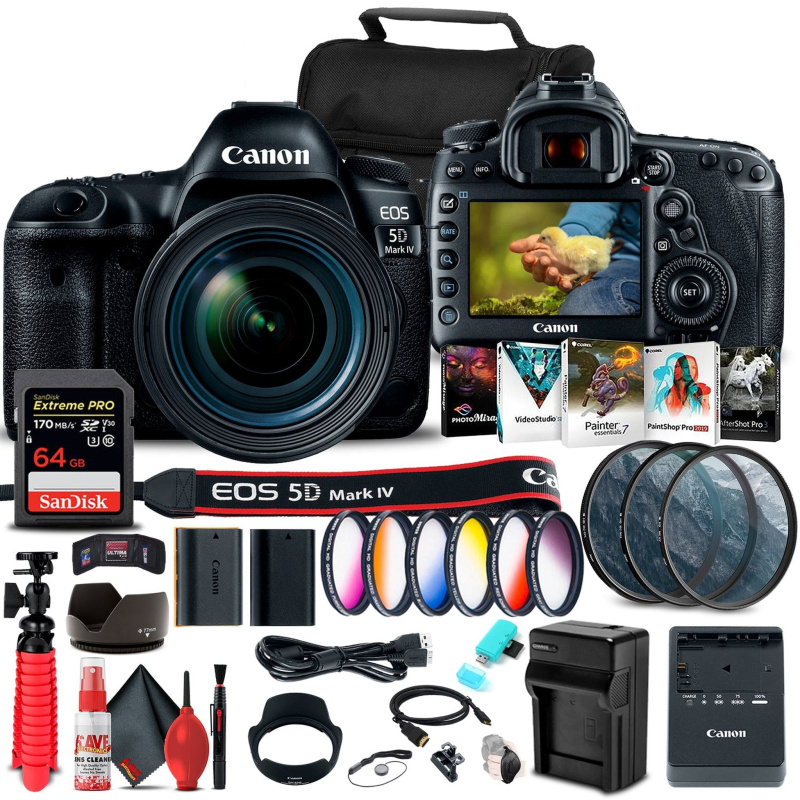 Canon EOS 5D Mark IV DSLR Camera with 24-70mm f/4L Lens (1483C018)  Starter Bundle (International Model)