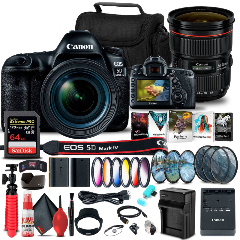 Canon EOS 5D Mark IV DSLR Camera with 24-70mm f/4L Lens (1483C018)  Advanced Bundle (International Model)