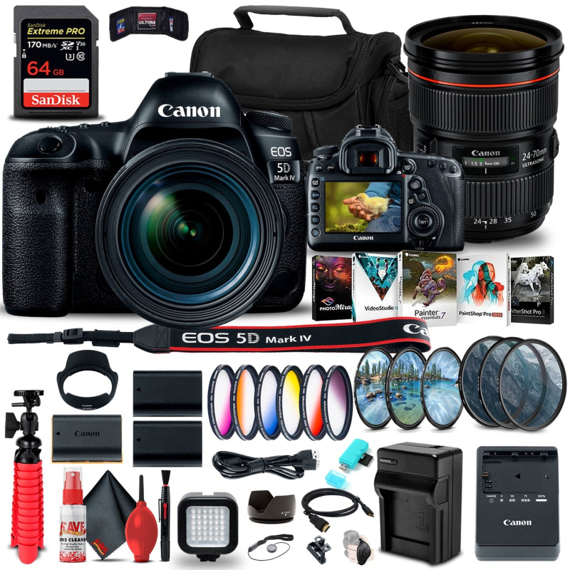Canon EOS 5D Mark IV DSLR Camera with 24-70mm f/4L Lens (1483C018)  Extreme Bundle (International Model)