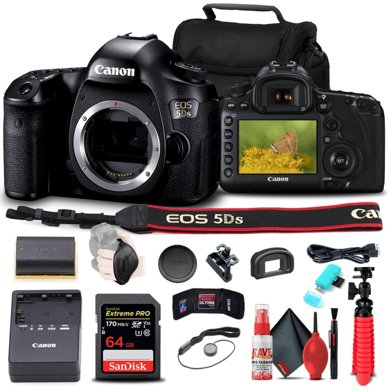 Canon EOS 5DS DSLR Camera (Body) (0581C002) + 64GB Memory Card Basic Bundle (International Model)