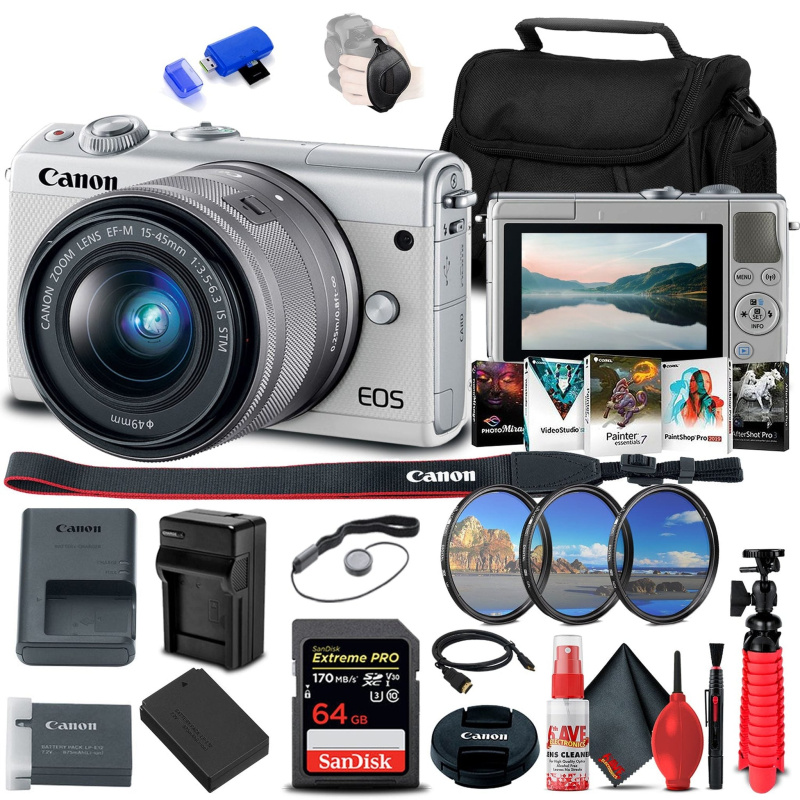 Canon EOS M100 Mirrorless Digital Camera with 15-45mm Lens Bundle (International Model)