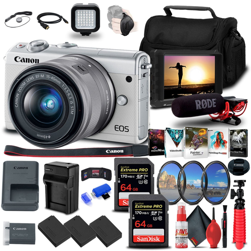 Canon EOS M100 Mirrorless Digital Camera with 15-45mm Lens Bundle (International Model)