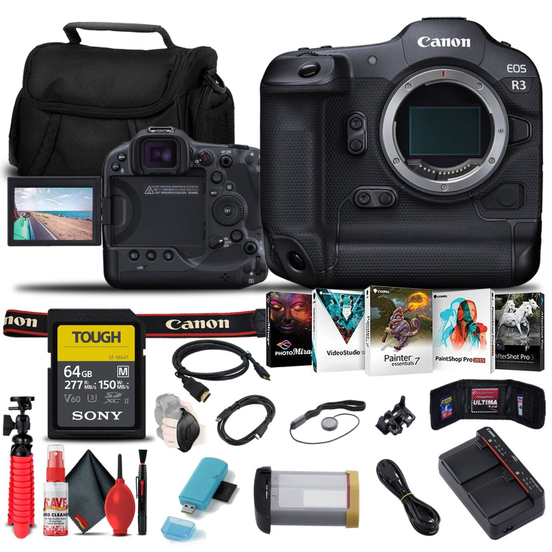 Canon EOS R3 Mirrorless Camera (4895C002) + Sony 64GB Bundle Starter Bundle (International Model)