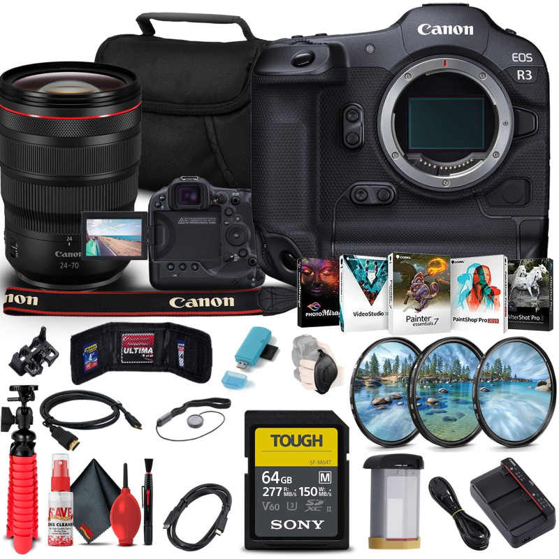Canon EOS R3 Mirrorless Camera (4895C002) + Canon RF 24-70mm Lens + More Bundle (International Model)