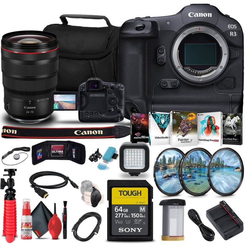 Canon EOS R3 Mirrorless Camera (4895C002) + Canon RF 24-70mm Lens + More Bundle (International Model)