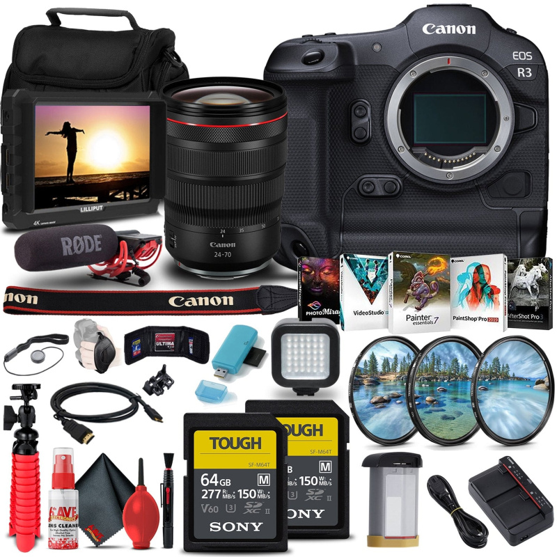Canon EOS R3 Mirrorless Camera (4895C002) + Canon RF 24-70mm Lens + More Bundle (International Model)
