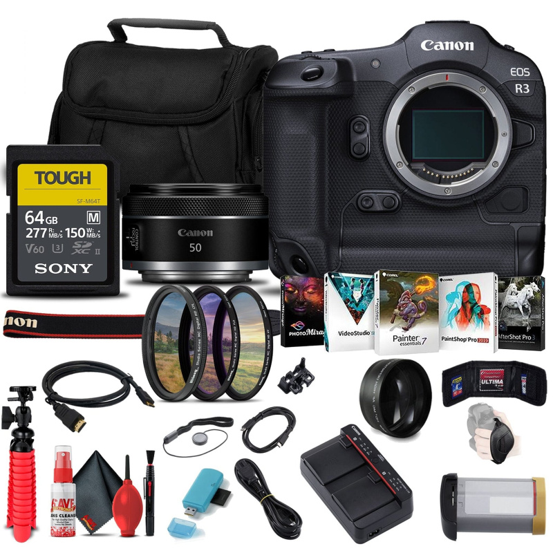 Canon EOS R3 Mirrorless Camera (4895C002) + Canon RF 50mm Lens Bundle Storage Bundle (International Model)