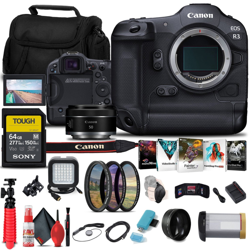 Canon EOS R3 Mirrorless Camera (4895C002) + Canon RF 50mm Lens Bundle Graphic Bundle (International Model)