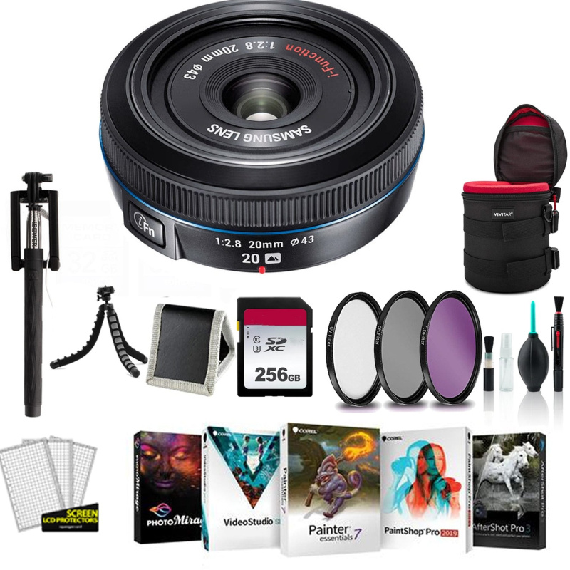 SAMSUNG 20MM F.8 PANCAKE LENS F/ NX Black - Kit with 256GB Memory Card