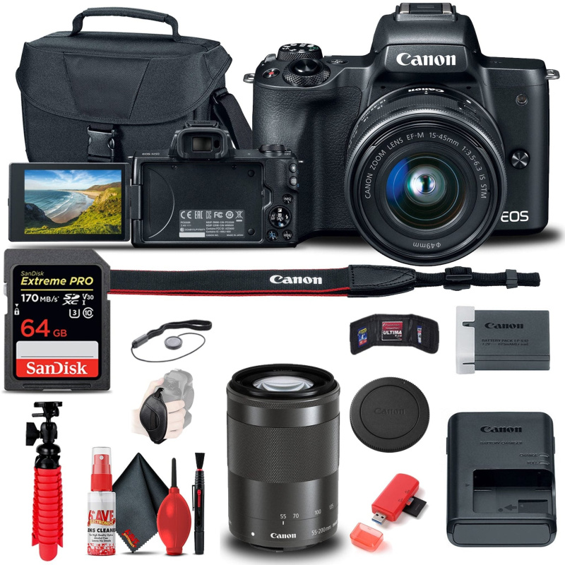 Canon EOS M50 Mirrorless Digital Camera with 15-45mm and 55-200mm Lenses Complete Starter Bundle (International Model)