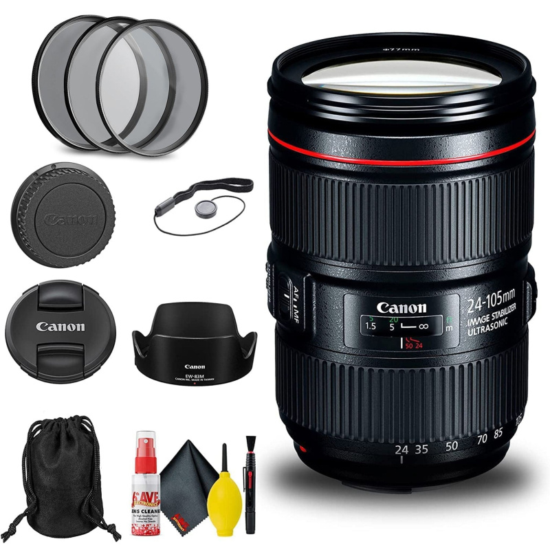 Canon EF 24-105mm f/4L IS II USM Lens (1380C002) + Filter + Cap Keeper + More (International Model)