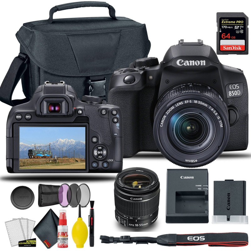 Canon EOS 850D / Rebel T8i DSLR Camera with 18-55mm Lens 58mm Filters International Bundle (International Model)