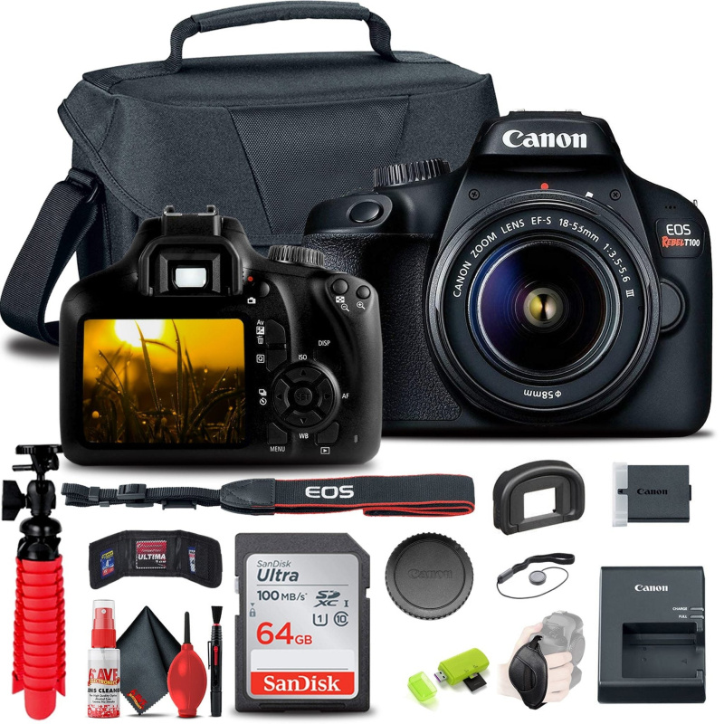 Canon EOS Rebel T100 / 4000D DSLR Camera with 18-55mm Lens Starter Bundle (International Model)