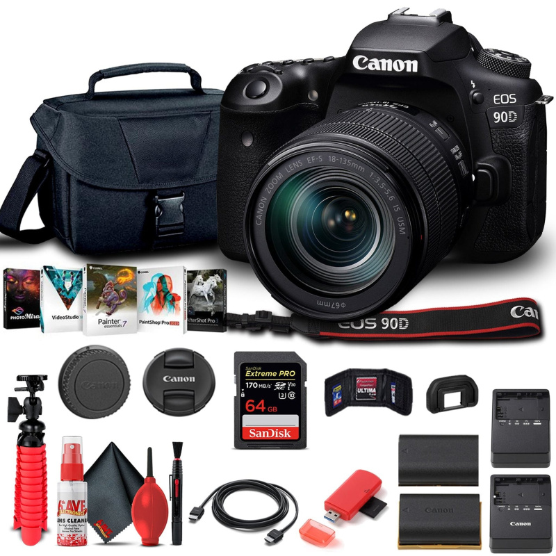 Canon EOS 90D DSLR Camera W/ 18-135mm Lens 3616C016  - Basic Bundle (International Model)