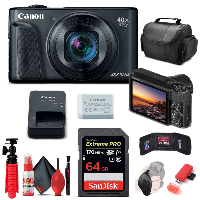 Canon PowerShot SX740 HS Digital Camera (Black) (2955C001) + 64GB Card + More (International Model)