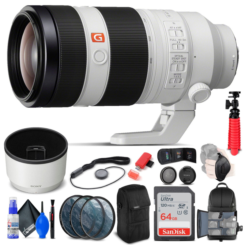 Sony FE 100-400mm f/4.5-5.6 GM OSS Lens + Filters + BackPack + 64GB Card + More
