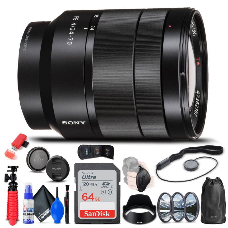 Sony Vario-Tessar T* FE 24-70mm f/4 OSS Lens + Filters + Bag + 64GB Card + More