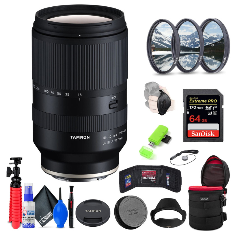 Tamron 18-300mm f/3.5-6.3 Di III-A Lens for Sony E + Accessories (INT Model)