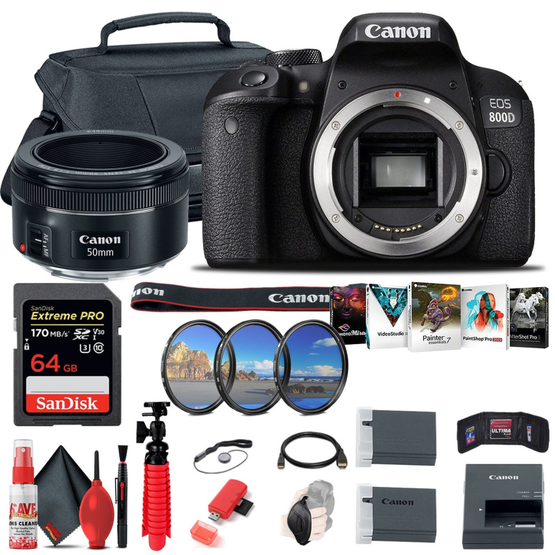 Canon EOS Rebel 800D / T7i DSLR Camera + Canon EF 50mm Lens + 64GB + More (International Model)