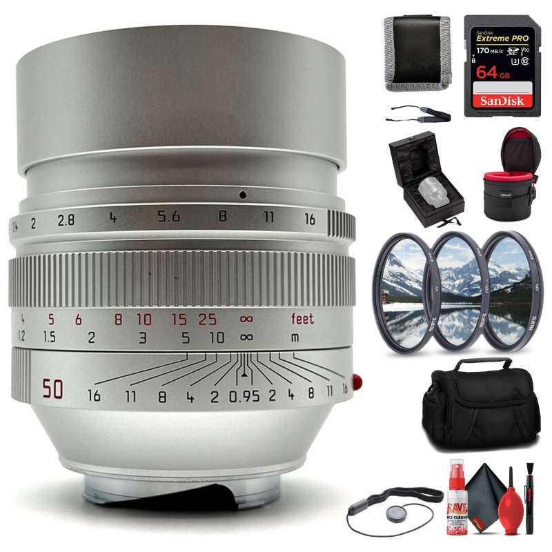 Leica 11667 Noctilux-M 50mm/f0.95 ASPH Normal Lens, Silver + 6Ave Accessory Kit