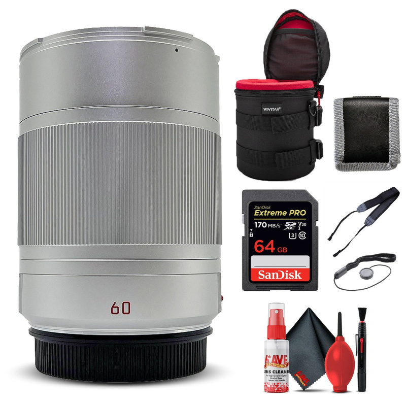 Leica APO-Macro-Elmarit-TL 60 mm f/2.8 ASPH Lens - Silver + 6Ave Accessory Kit