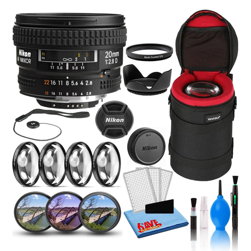Nikon AF 20mm f/2.8D Wide-Angle Prime Lens (1913) Intl Model Bundle