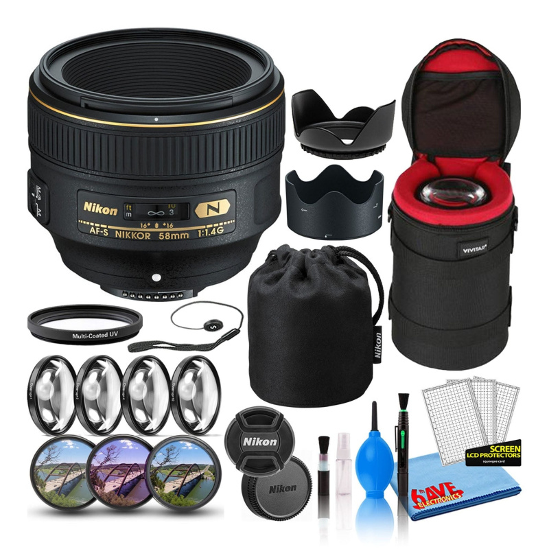 Nikon AF-S 58mm f/1.4G Compact Prime Lens (2210) Intl Model Bundle