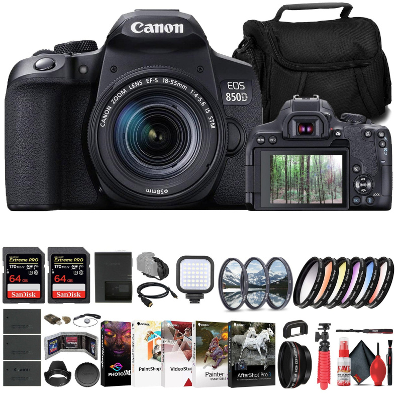Canon EOS 850D / Rebel T8i DSLR Camera W/ 18-135mm Lens + 64GB Card + More (International Model)