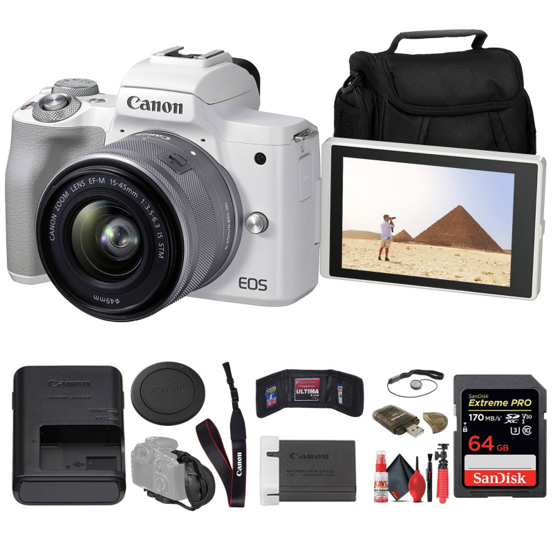 Canon EOS M50 Mark II Mirrorless Camera with 15-45mm Lens + 64GB Card Base Bundle (International Model)