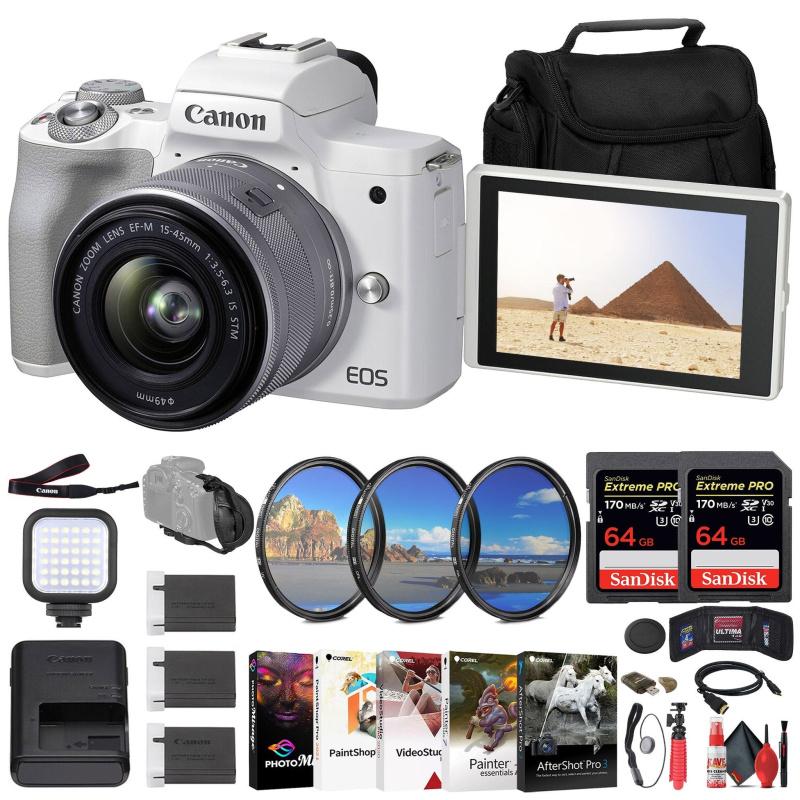 Canon EOS M50 Mark II Mirrorless Camera W/ 15-45mm Lens + 64GB Card Pro Bundle (International Model)