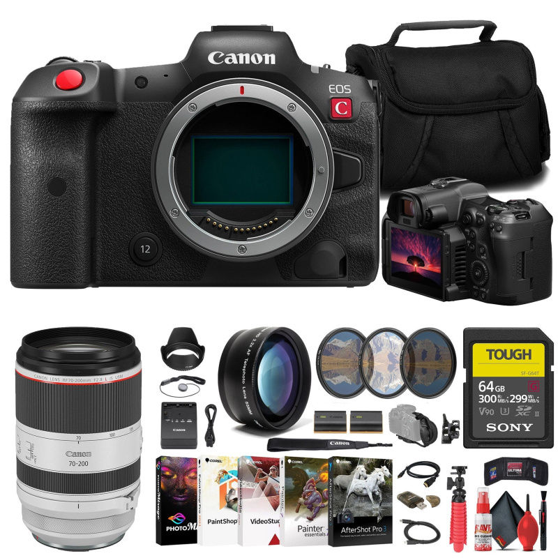 Canon EOS R5 C Mirrorless Cinema Camera + Canon 70-200mm Lens + 64GB Card + More (International Model)