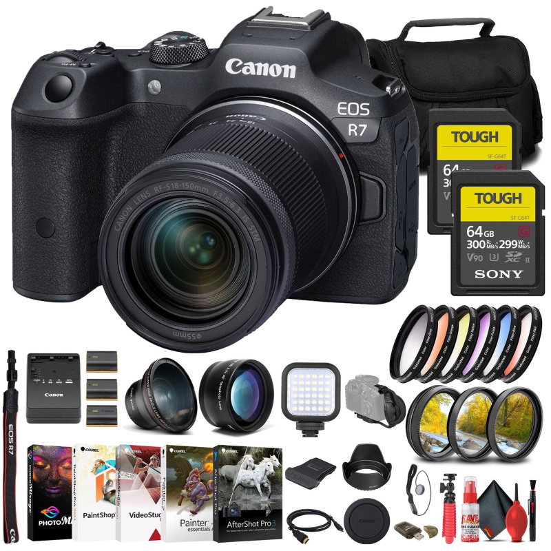 Canon EOS R7 Mirrorless Camera W/ 18-150mm Lens + 2 x Sony 64GB TOUGH SD Card (International Model)