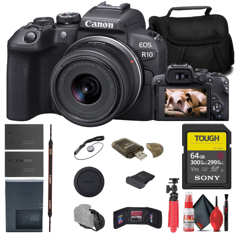 Canon EOS R10 Mirrorless Camera W/ 18-45mm Lens + 64GB TOUGH Card + Bag + More (International Model)