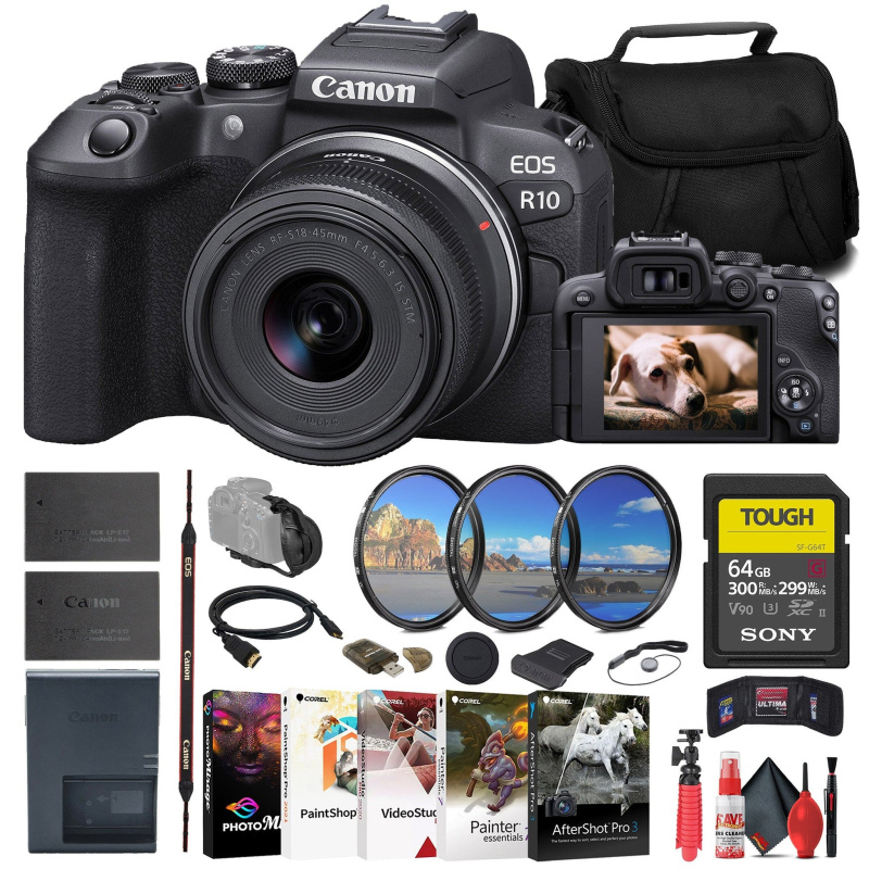 Canon EOS R10 Mirrorless Camera W/ 18-45mm Lens + 64GB TOUGH SD Card +  + More (International Model)