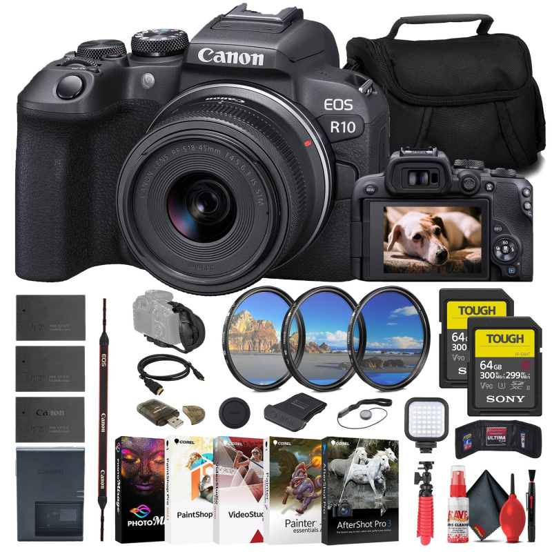 Canon EOS R10 Mirrorless Camera W/ 18-45mm Lens + 2 x 64GB Card + More (International Model)