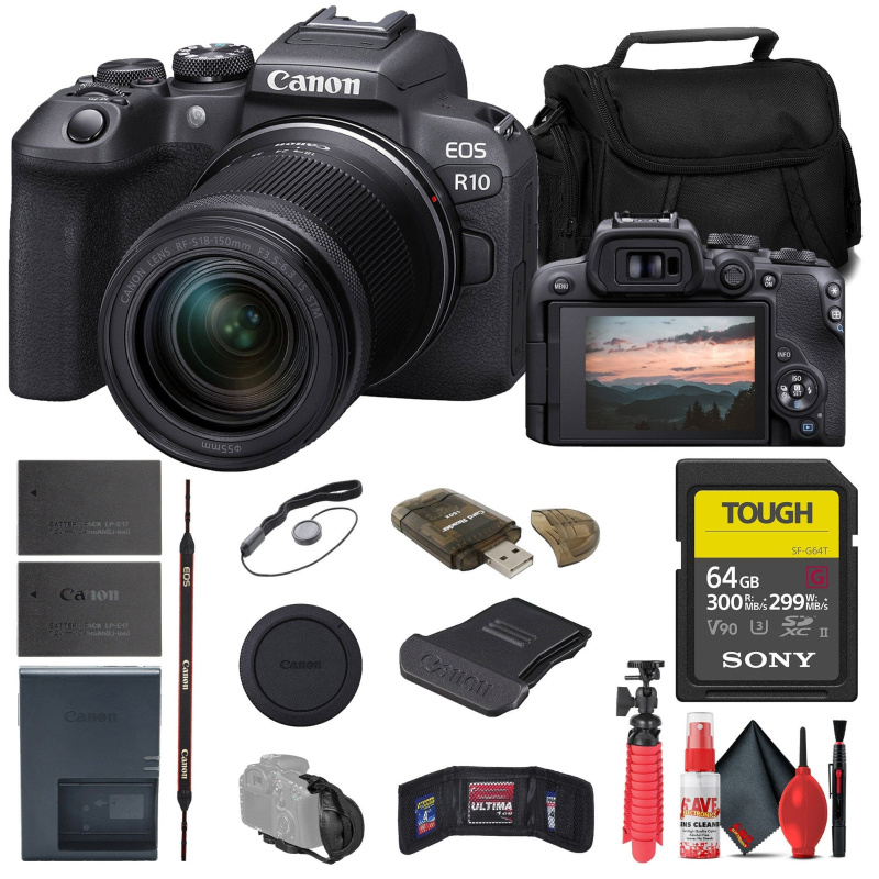 Canon EOS R10 Mirrorless Camera W/ 18-150mm Lens + 64GB Card + Bag + More (International Model)