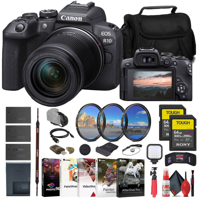 Canon EOS R10 Mirrorless Camera with 18-150mm Lens + 2 x 64GB TOUGH Card + More (International Model)