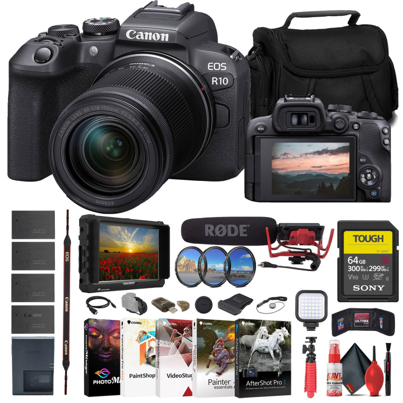 Canon EOS R10 Mirrorless Camera W/ 18-150mm Lens + 4K Monitor + VideoMic + More (International Model)