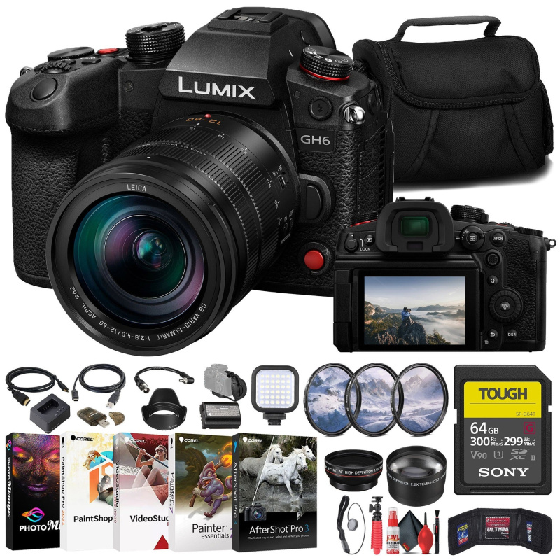 Panasonic Lumix GH6 Mirrorless Camera W/ 12-60mm Lens + Sony 64GB Card + More