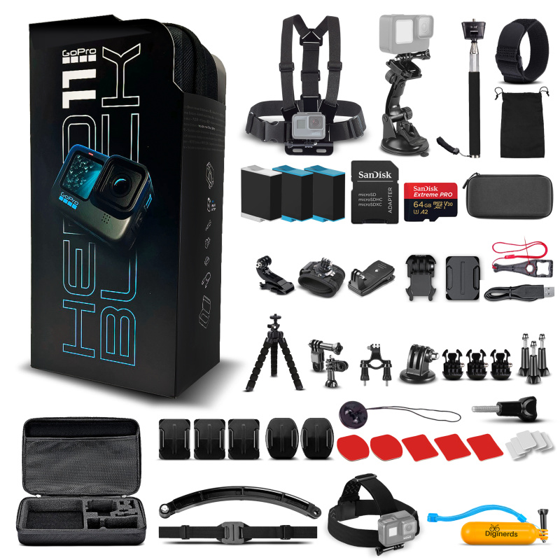 GoPro HERO11 - Action Camera + 64GB Card, 50 Piece Accessory Kit and 2 Batteries