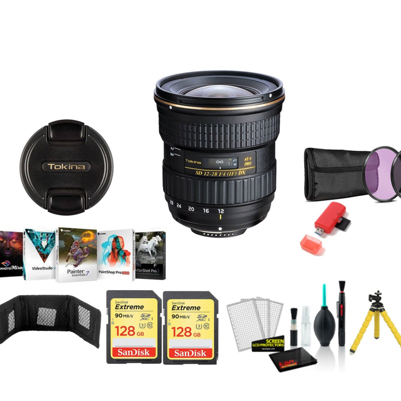 Tokina 12-28mm f/4.0 AT-X Pro APS-C Lens for Canon - Kit with 2x 128GB Memory Cards (International Model)