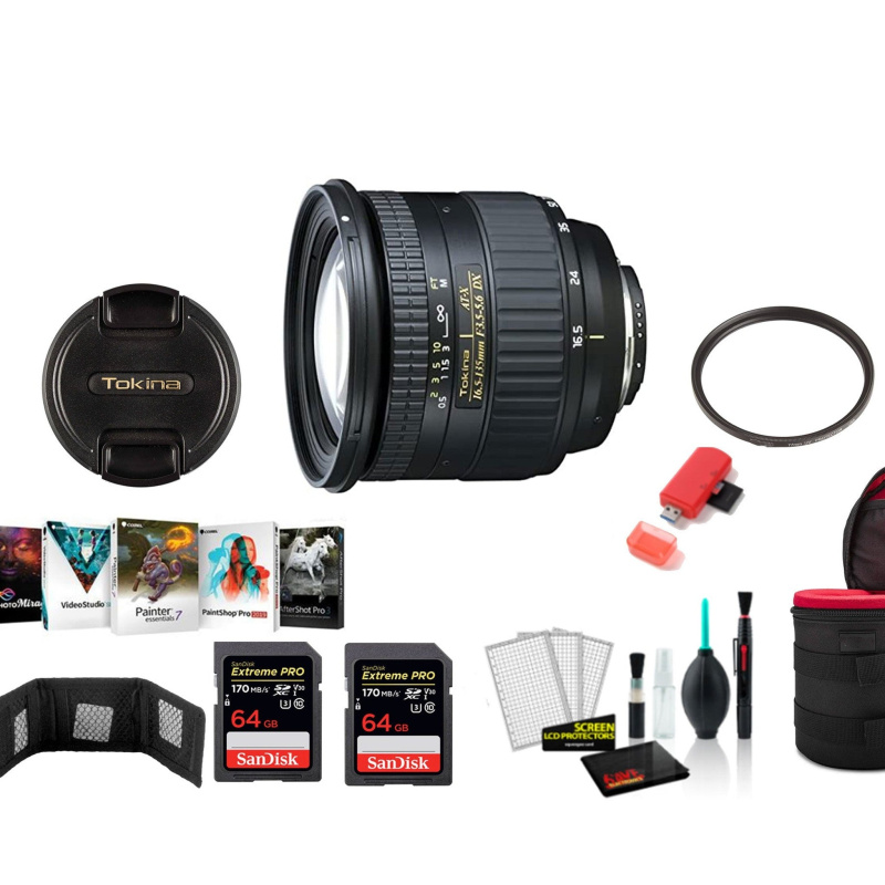 Tokina 16.5-135mm f/3.5-5.6 AT-X DX AF Lens for Nikon with 2x 64 Memory Cards and More