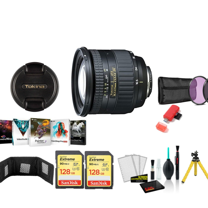 Tokina 16.5-135mm f/3.5-5.6 AT-X DX AF Lens for Nikon with 2x 128GB Memory Cards and More