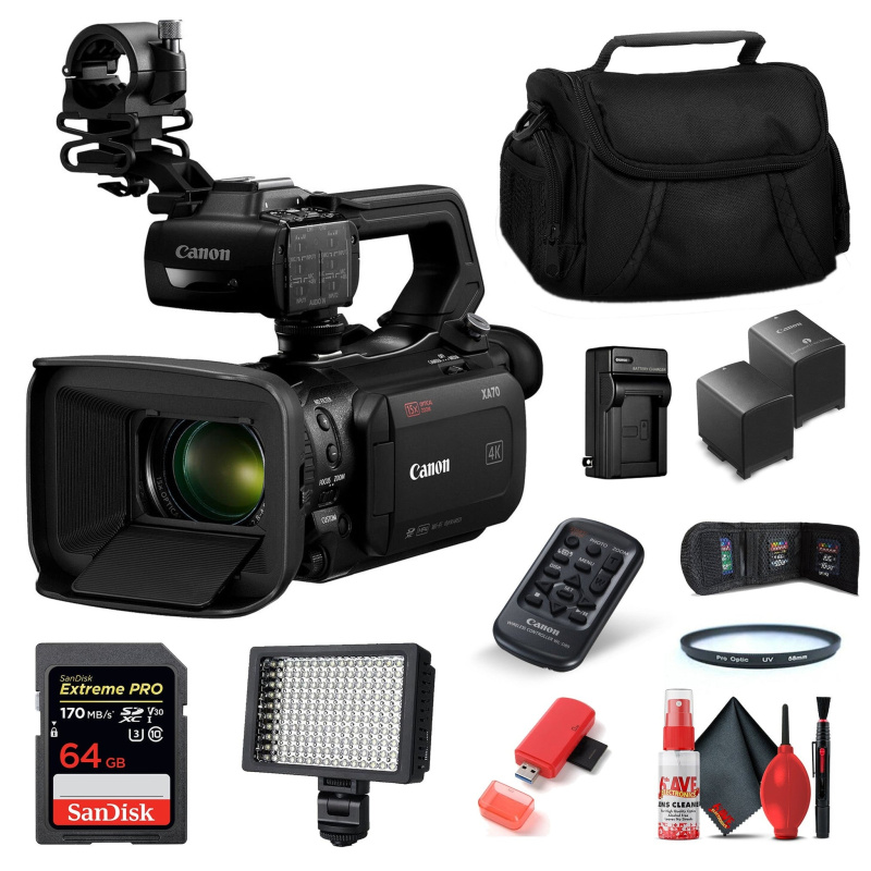 Canon XA70 Camcorder + Video Light, 64GB Memory Card, & additional accessories (International Model)