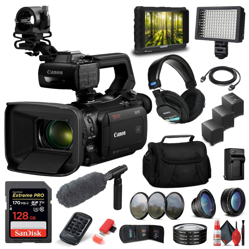 Canon XA70 Camcorder + Microphone, Professional Headphones, & many accessories (International Model)