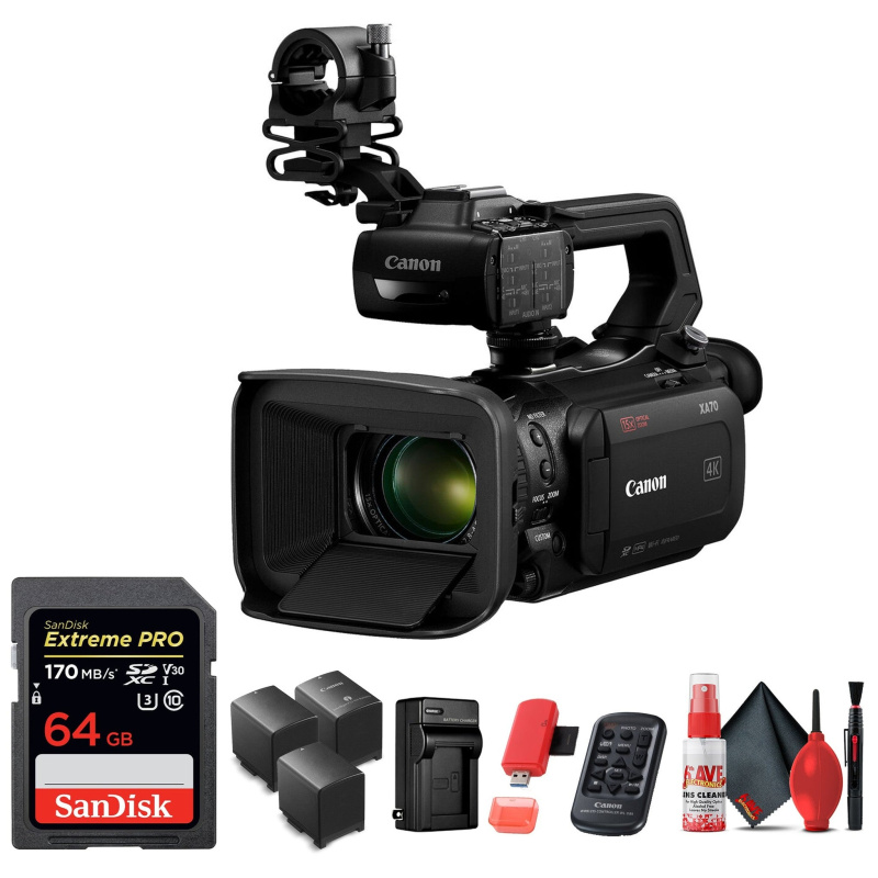 Canon XA70 Camcorder + 64GB Memory Card, Extra battery/charger & many more (International Model)