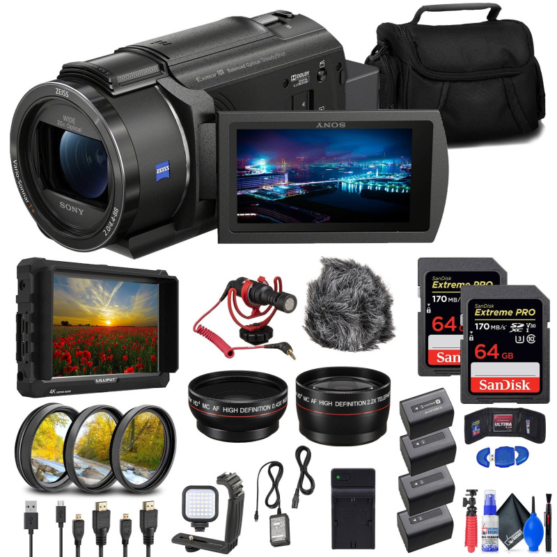 Sony FDR-AX43 UHD 4K Handycam Camcorder + 4K Monitor + 2 x 64GB Cards + More