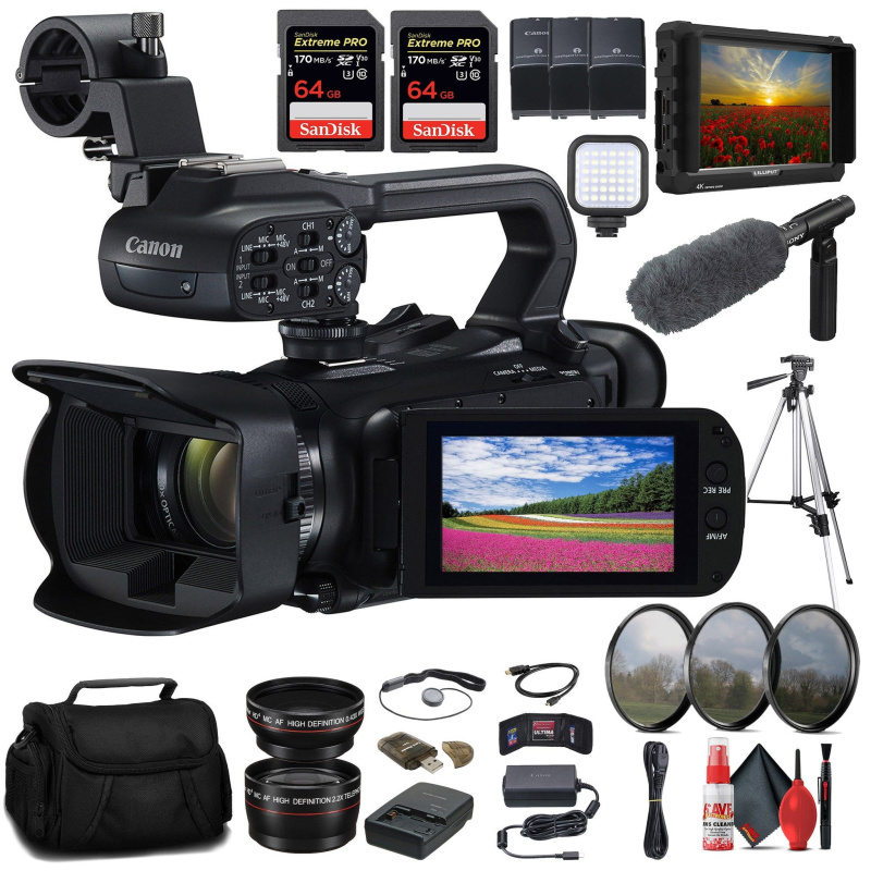 Canon XA60 Professional UHD 4K Camcorder + 4K Monitor + Pro Mic + 2 x 64GB + More (International Model)