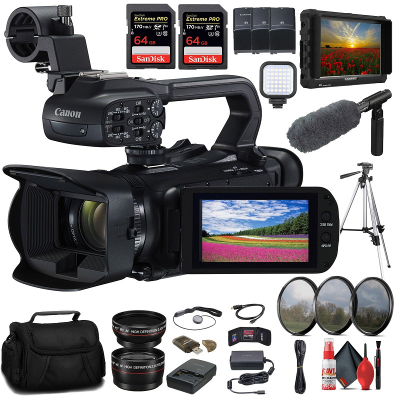 Canon XA65 Professional UHD 4K Camcorder + 4K Monitor + Pro Mic + 2 x 64GB + More (International Model)